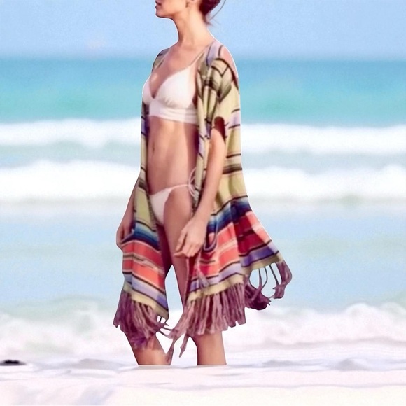 Anthropologie Moth Calexico Hooded Striped Poncho Sz XS - Picture 3 of 15